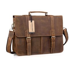 Handmade Ταμπά Δερμάτινη Τσάντα Jack&Chris; Men‘s Leather Briefcase Messenger Bag Business Laptop Bag, N1115