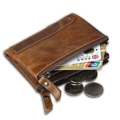 Δερμάτινο Αντρικό Πορτοφόλι Mens' Wallet Genuine RFID Blocking Horse Cowhide Leather Credit Carder Holder Bifold Vintage Purse - Brown (Contacts)