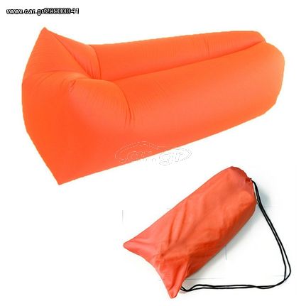 Αδιάβροχο XXL Lazy Bag Inflatable Air Sofa 900gr Φουσκωτό Στρώμα & Κάθισμα Ξαπλώστρα 240CM x 70 CM Πορτοκαλί (19158)