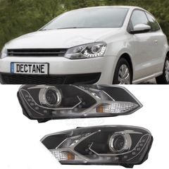 ΦΑΝΑΡΙΑ ΕΜΠΡΟΣ Headlights VW Polo 6R 09+ LED DRL Daytime Running Lights Optic black