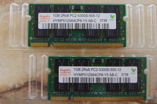 Μνήμες RAM Laptop DDR2 1GB x 2 (2 modules) PC2-5300 - €10
