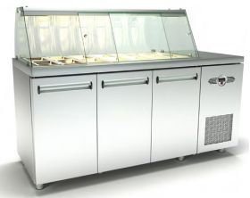 Ψυγείο - Βιτρίνα Σαλατών 180x70x126 με 3 Πόρτες GN και Ψυκτικό Μηχάνημα Δεξιά 