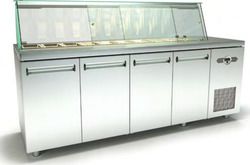 Ψυγείο - Βιτρίνα Σαλατών  με 4 Πόρτες GN και Ψυκτικό Μηχάνημα Δεξιά 225x70x126