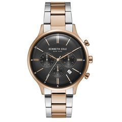 Ρολόι ανδρικό Kenneth Cole Multifunction KC15177002 με δίχρωμο μπρασελέ και μαύρο καντράν