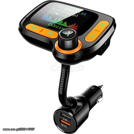 Ασύρματος Πομπός Bluetooth με Μεγάλη Οθόνη, USB, SD, AUX, MP3 Player, Φορτιστής 2x USB Fast Charge & Βολτόμετρο Αυτοκινήτου - Car FM Transmitter