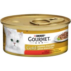 Υγρή Τροφή για Ενήλικες Γάτες Purina Gourmet Gold Double Pleasure  με Βοδινό και Κοτόπουλο 85 gr