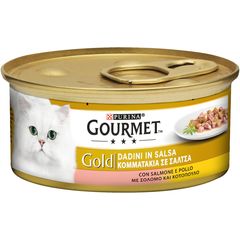 Υγρή Τροφή για Ενήλικες Γάτες Purina Gourmet Gold  Κομματάκια σε Σάλτσα με Κοτόπουλο και Σολομό 85 gr