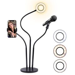 Βάση Live Streaming με Φωτογραφικό Φωτιστικό Δαχτυλίδι 9cm με Βάση Κινητού & Μικρόφωνου - Ring Lamp Light LED