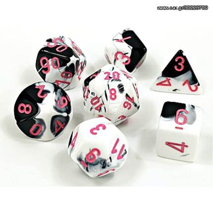 Chessex Lab Dice 4 - Gemini Black-White/pink (7 Die Set)