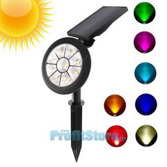 RGB Πολύχρωμο Ηλιακό Αδιάβροχο Φωτιστικό Εξωτερικού Χώρου Προβολέας Κήπου Spot με 9 LED - Καρφωτό & Επιτοίχιο -  Waterproof Solar Spotlight Lamp