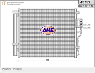 43751 – AHE, Συμπυκνωτής HYUNDAI SANTA FE II 06-12 CRDi