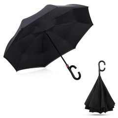 Αυτόματη C-Shaped Handle Νέα Επαναστατική Ομπρέλα που Ανοίγει Ανάποδα - C-Handle New Style Upside Down Umbrella - Black
