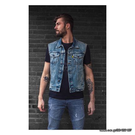 MCS DENIM VEST, STONEWASHED BLUE