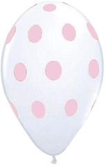 12" Μπαλόνι λευκό με ροζ πουά