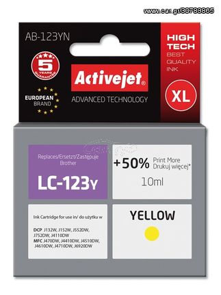 Activejet AB-123YN ink for Brother printer; Brother LC123Y/LC121Y replacement; Supreme; 10 ml; yellow