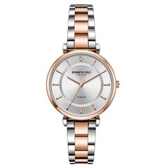 Ρολόι γυναικείο Kenneth Cole Diamond KC51114004 με δίχρωμο μπρασελέ και ασημί μεταλλικό καντράν με διαμάντι