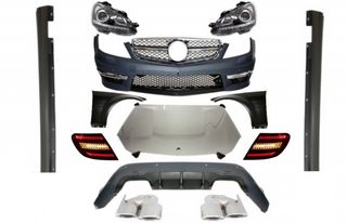 BODY KIT MERCEDES W204 (2007-2012) C-class Facelift C63 AMG Design Complete Conversion Retrofit Body Kit with Xenon Facelift Headlights+LED Taillights