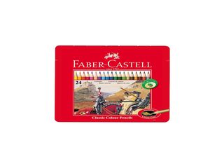 Κασετίνα μεταλλική με ξυλομπογιές FABER CASTELL κόκκινη σετ 24 τεμαχίων