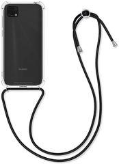 Huawei Y5P - Crossbody Back Cover Σιλικόνης Διάφανο με Κορδόνι- Black (oem)