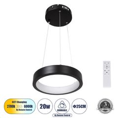 Κρεμαστό Φωτιστικό NEMESIS Δαχτυλίδι-Κύκλος LED CCT 20W 2356lm 360° AC 220-240V - Εναλλαγή Φωτισμού μέσω Τηλεχειριστηρίου All In One -Dimmable Φ25cm - Μαύρο