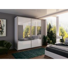 Ντουλάπα Συρόμενη με καθρέφτη, AVA 51, 200x210x59, Genomax - Σόνομα με λευκό γυαλιστερό