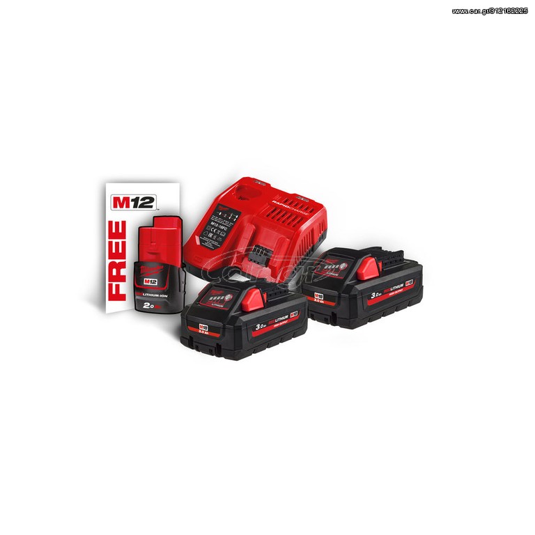 MILWAUKEE M18 HIGH OUTPUT HNRG-302 2 ΜΠΑΤΑΡΙΕΣ HD18V 3.0 AH ΤΑΧΥΦΟΡΤΙΣΤΗΣ M12-18FC + M12 2.0 AH ΜΠΑΤΑΡΙΑ ΔΩΡΟ ( 4933471071 )