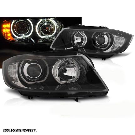 Μπροστινά Φανάρια Angel Eyes Black Για BMW Σειράς 3 E90 / E91 2005-2011