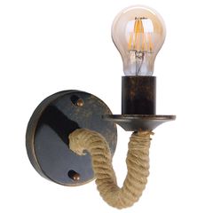 Φωτιστικό τοίχου απλίκα με ντουί 1 x E27 AC 220-240V IP20 χάλκινο εφέ σκουριάς & μπεζ σχοίνι Μ21 x Π12 x Υ16cm