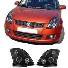 Μπροστινά Φανάρια Set Για Suzuki Swift 05-10 Angel Eyes & Led Μαύρα H1/H1