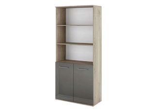 Βιβλιοθήκη με πόρτες 80x36x175.5, Modul 63 Σόνομα/Γκρι γυαλιστερό, Genomax