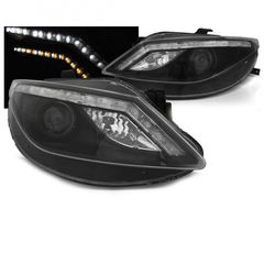 Μπροστινά Φανάρια Led Black Με Φώτα Ημέρας DRL Για Seat Ibiza 6J 2008-2012 " T-Tec "