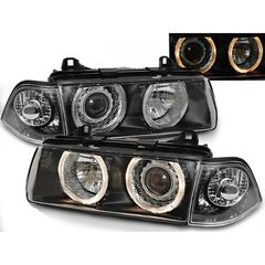 Bmw E36 Coupe/Cabrio Μπροστινά φανάρια Angel eyes black LPBM35
