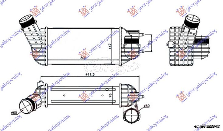 Ψυγείο Intercooler 2.0 HDI Πετρέλαιο (300x147x76) ΠΑΡΟΧΕΣ Φ 60/60 / CITROEN C4 PICASSO 07-14 / 0384.N2 - 1 Τεμ