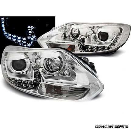 Μπροστινά Φανάρια DayLight Chrome Με Φώτα Ημέρας DRL Για Ford Focus Mk3 2011-2015