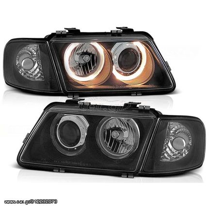 Μπροστινά Φανάρια Set Για Audi A3 8L 96-00 Angel Eyes Μαύρα H7/H7 Depo