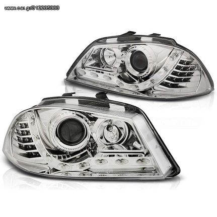 Μπροστινά Φανάρια Set Για Seat Ibiza 6L 02-08 DRL & Led Φλας Χρωμίου H1/H1 Junyan