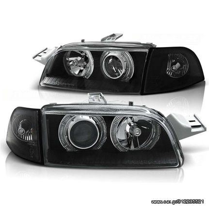 Μπροστινά Φανάρια Μαύρα Angel Eyes για Fiat Punto 1 11.93-09.99