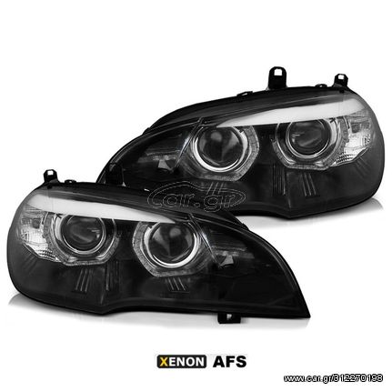 Φανάρια Μπροστινά Angel Eyes BMW X5 E70 07-10 Tru Drl Led Black HID Xenon με AFS System