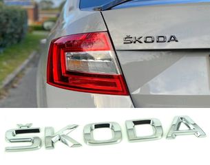 New Αυτοκόλλητο Σήμα Skoda Πορτ - Παγκάζ 18cm x 25cm Χρώμιο 1 Τεμάχιο CA-011337