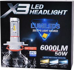 Λάμπες Αυτοκινήτου X3 H7 LED 6000K Ψυχρό Λευκό 9-32V 50W Για Citroen Jumper 2006+ / C4 Picasso 2006-2013 / C-Crosser 2007+ - 2τμχ