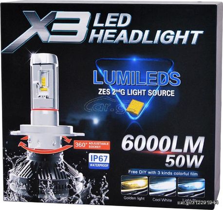 Λάμπες Αυτοκινήτου X3 H7 LED 6000K Ψυχρό Λευκό 9-32V 50W Για Porsche Cayman 2013+ / Macan 2014+ / Boxster Spyder 2007-2011 - 2τμχ