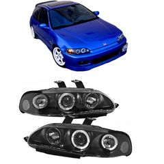 Carro Μπροστινά Φανάρια Set Για Honda Civic 92-95 2D/3D Angel Eyes & Led Μαύρα H1/H1/ CA-012309