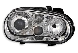 Φανάρια εμπρός Vw Golf IV R32 angel eyes - chrome , χωρίς λάμπες (Η7) - σετ 2τμχ.