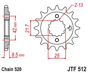 Κωδ.200198 Εμπρόσθιο γρανάζι κίνησης μάρκας JT 17 δοντιών για Kawasaki KLE 500 (91 03) - JTF512.17 τηλ.215-215-8211