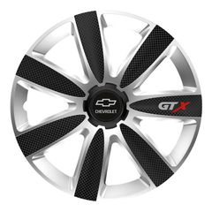 Τάσια Τροχών Αυτοκινήτου Versaco GTX Καρμπόν Μαύρo/Ασημί 14" με σήμα 3d μεταλλικό Chevrolet 4 Τεμάχια
