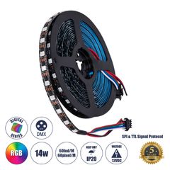 Ταινία LED ψηφιακή pixel DIGIPRO 14.4W/m μαύρη 864lm/m 120° DC 12V IP20 60xSMD5050 Chip/m 60xPixel/m πολύχρωμο φως RGB Dimmable Μ500xΠ1xΥ0.2cm σε ρολό 5 μέτρων