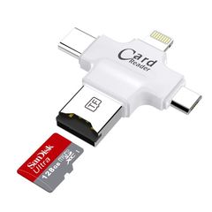 4 σε 1 Micro SD TF Card Reader OTG Adapter for Lightning iOS/OS X/PC/Android - Λευκό