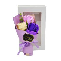 ΜΠΟΥΚΕΤΟ ΑΠΟ ΤΕΧΝΗΤΑ ΤΡΙΑΝΤΑΦΥΛΛΑ ΜΩΒ LH100348 PURPLE ROSES BOUQUET 3 IN 1