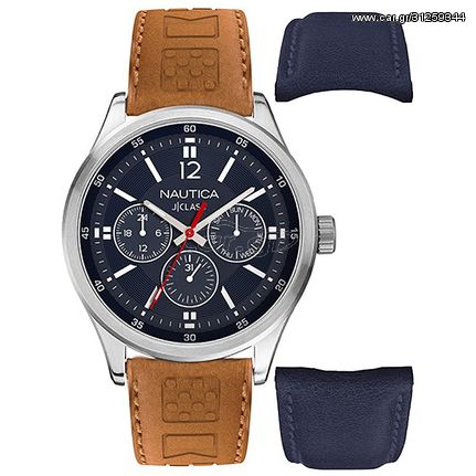 Ρολόι ανδρικό Nautica NCT 19 NAPNTI807 SET με δερμάτινο λουρί και μπλε σκούρο καντράν