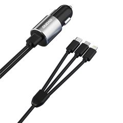 Dudao 3in1 USB Car Charger 3.4A Built-in Lightning / USB Type C / Micro USB Cable Black (R5ProN Black)